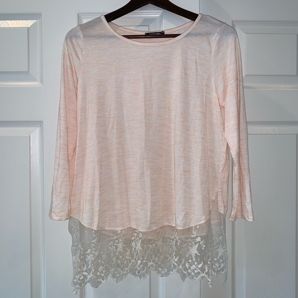 Paper Moon Pink Long Sleeve Top with Lace Detail
